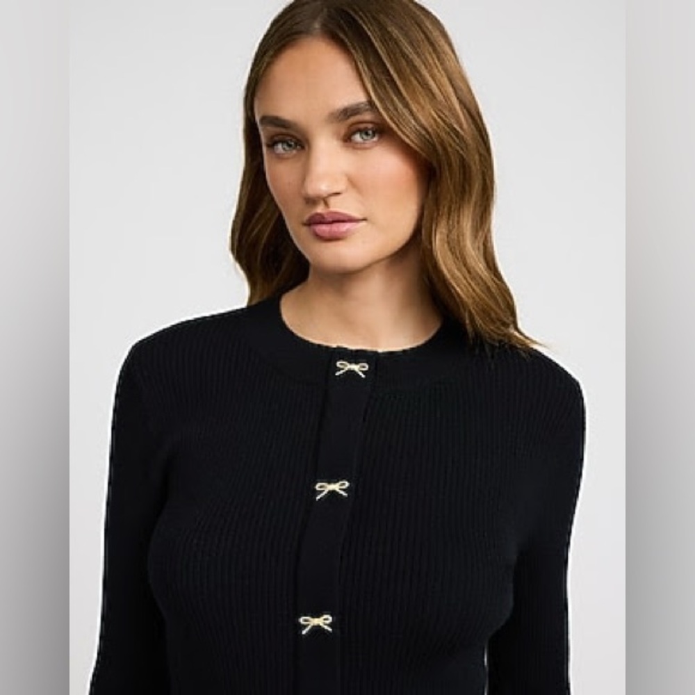 NWT Express Airy Soft Skimming Ribbed Bow Button Cardigan - size XS